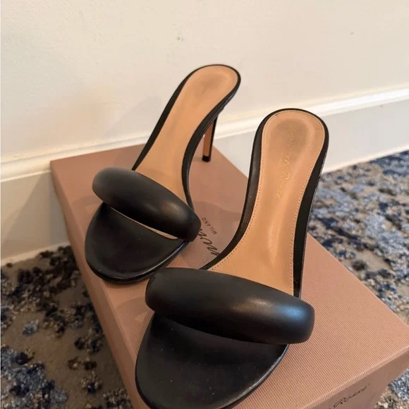 Gianvito Rossi Black Leather Mules Black Bijoux 85 Heeled Sandals Size 36 - Picture 5 of 12